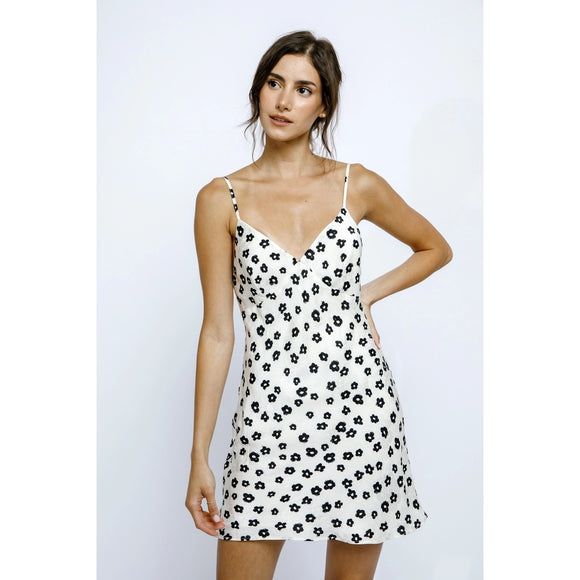 Romantic Daisy Print Satin Slip Dress - Greige Goods