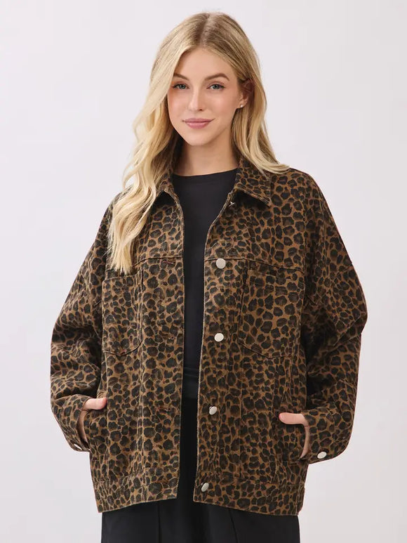 Twill Leopard Denim Jacket