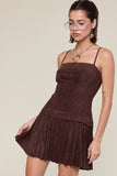 Suede Pleated Mini Dress