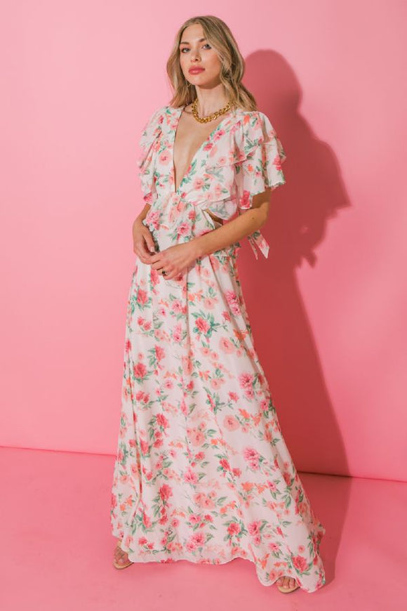 A Printed Woven Maxi Dress - Greige Goods