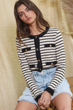 Button Closure Stripe Crop - Greige Goods