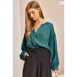 Plus V-Neck Button Up Blouse - Greige Goods