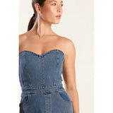 Sweetheart Neckline Denim Jumpsuit - Greige Goods