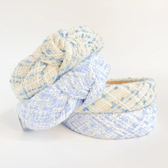 Coastal Blue Tweed Padded Knot Headband - Greige Goods