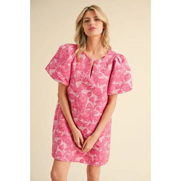 Floral Jacquard Embroidery Dress - Greige Goods