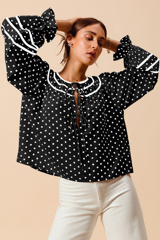 Dot Pattern Blouse Top - Greige Goods