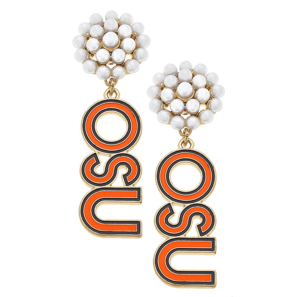 OSU Script Pearl Cluster Earring