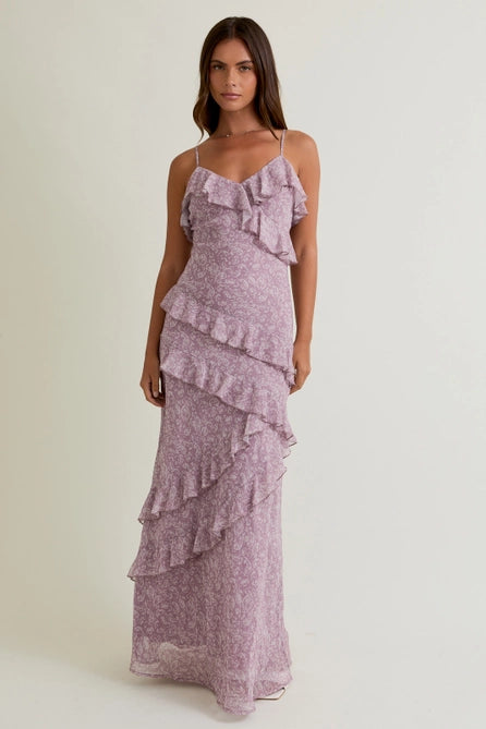 Chiffon Ruffle Midi Dress - Greige Goods