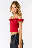 Rosette Off The Shoulder Crop - Greige Goods