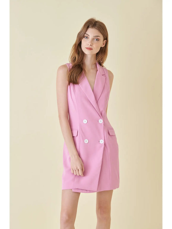 Bold Sleeveless Blazer Mini Dress - Greige Goods