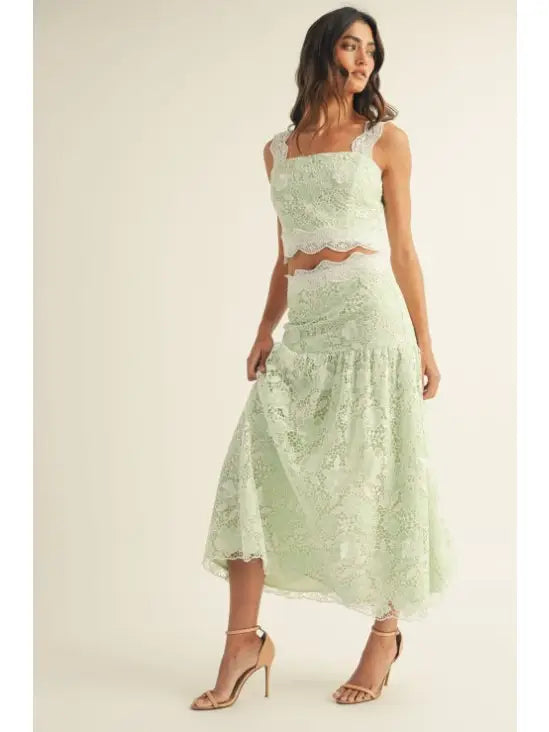 Lace Ruffle Midi Skirt Set - Greige Goods