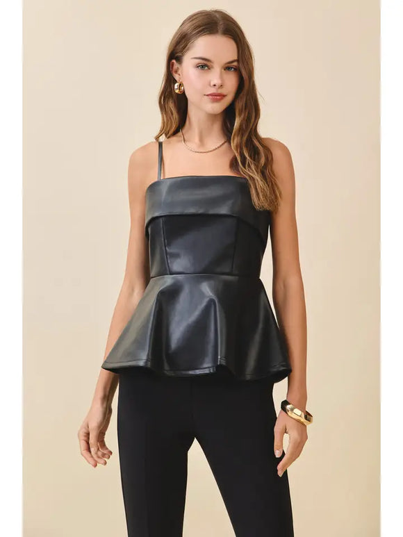 Faux Leather Peplum Top