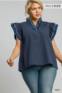 Curvy Girl V-Neck Ruffle Top - Greige Goods