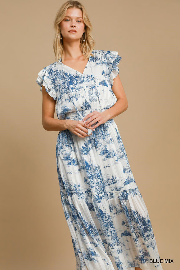 Landscape Print Midi Dress - Greige Goods