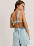 Ruffle Hem Denim Romper