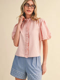 Striped Ruffled Blouse - Greige Goods