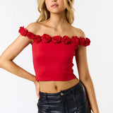 Rosette Off The Shoulder Crop - Greige Goods