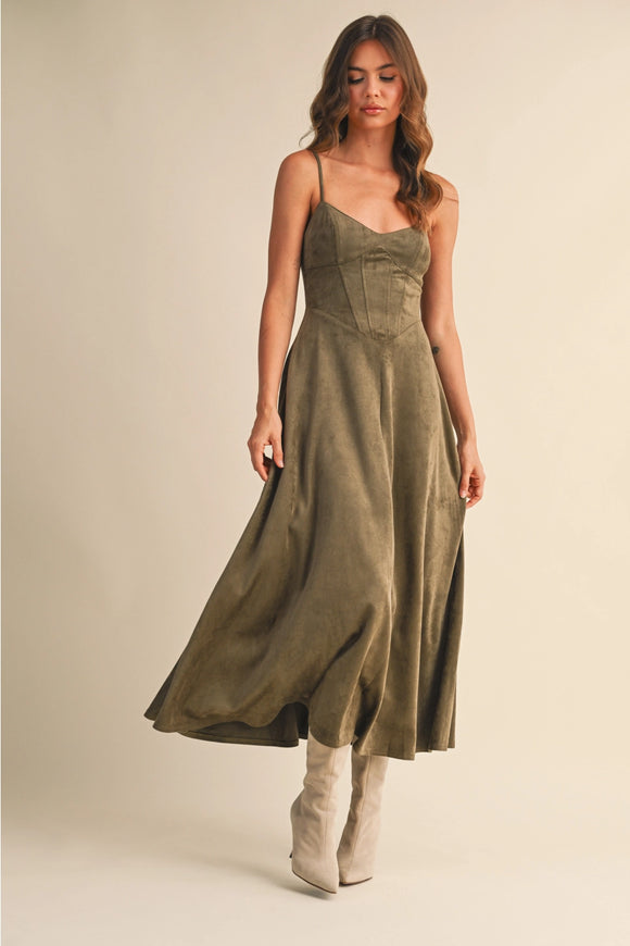 Suede Corset Midi Dress