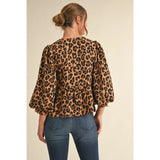 Leopard Print Peplum Top - Greige Goods