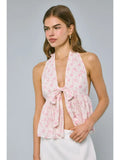 Floral Clip Dot Halter Top - Greige Goods