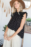 Ruffle Neck & Shoulder Print Blouse - Greige Goods