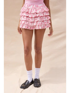 Floral Tiered Ruffle Mini Skort