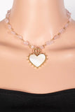 Shell Heart Pendant Stone Bead Chain Necklace - Greige Goods