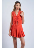Front Tie Top & Pleated Mini Skirt Set