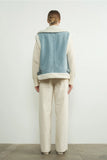 Denim Sherpa Mixed Vest - Greige Goods