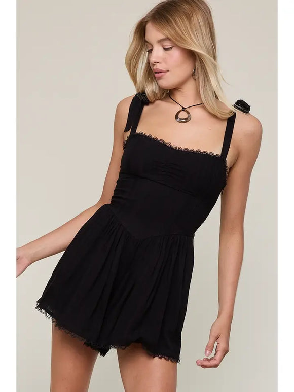 Wide Tie Lace Strap Romper - Greige Goods