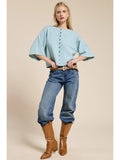 Button Front Short Sleeve Knit Cardigan - Greige Goods