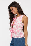 Pale Floral Print Tie Vest - Greige Goods