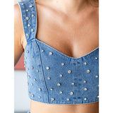 Rhinestone Denim Tank - Greige Goods