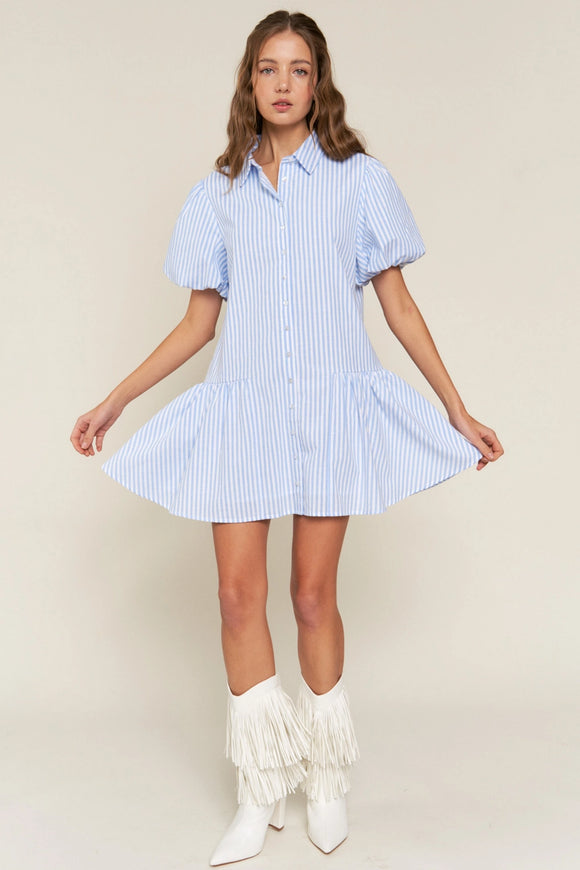Blue Striped Mini Dress - Greige Goods