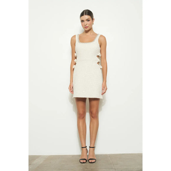 Sequin Bow Cutout Mini Dress - Greige Goods