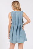 Pleated Tie Denim Romper