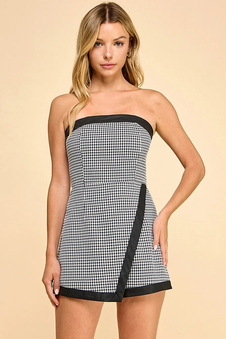 Houndstooth Romper - Greige Goods