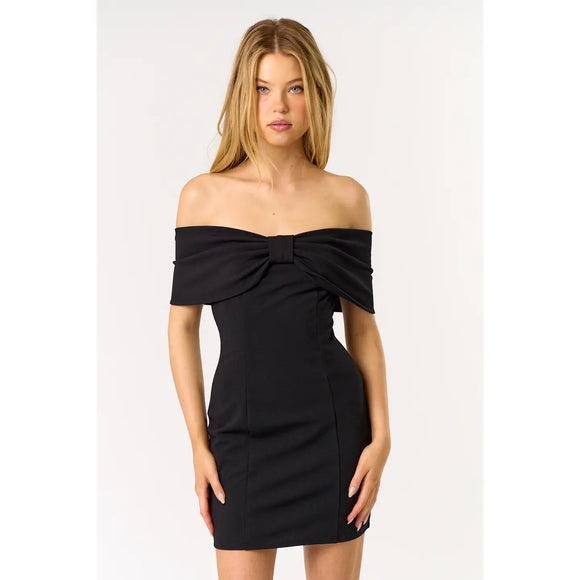 Off The Shoulder Bow Mini Dress - Greige Goods