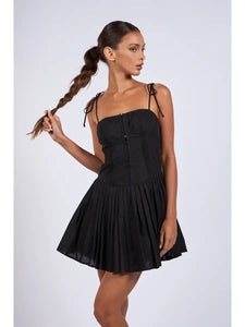 Tie Strap Pleated Mini Dress