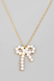 Solid Pearl Ribbon Bow Pendant Chain Necklace - Greige Goods