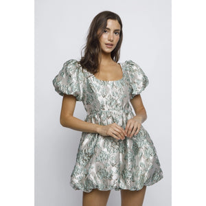 Brocade and Textured Mini Dress - Greige Goods