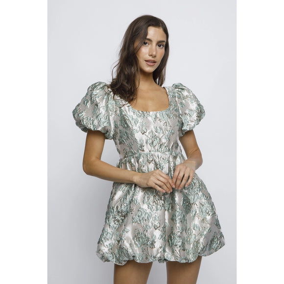 Brocade and Textured Mini Dress - Greige Goods