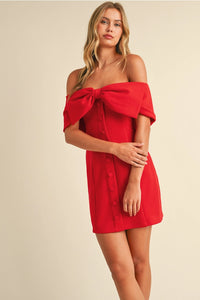 Buttondown Bow Mini Dress - Greige Goods