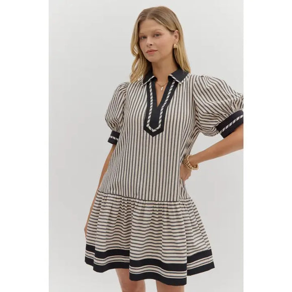 Textured Stripe Mini Dress - Greige Goods