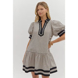 Textured Stripe Mini Dress - Greige Goods