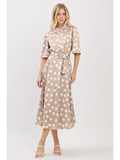Polka Dot Printed Button Down Midi Dress - Greige Goods