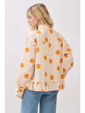 Polka Dot Ruffle Hem Long Sleeve Shirt - Greige Goods