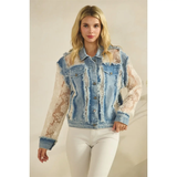 Denim Jacket with Cream Lace - Greige Goods
