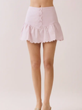 Scalloped Hem Button Front Mini Skirt