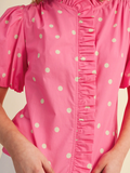 Polka Dot Ruffled Button Down - Greige Goods